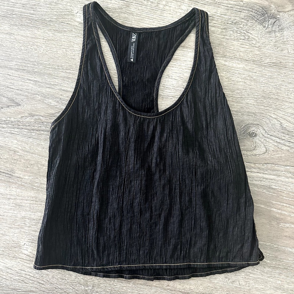 Zara Black Textured Racerback Top
